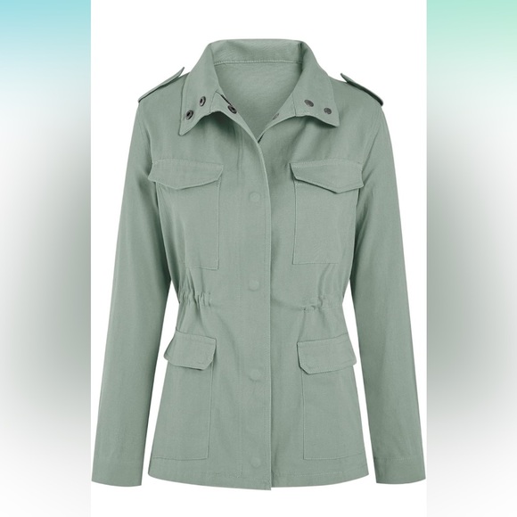 Women’s Military Jacket Zip Up Snap Button with Pockets - Picture 3 of 5